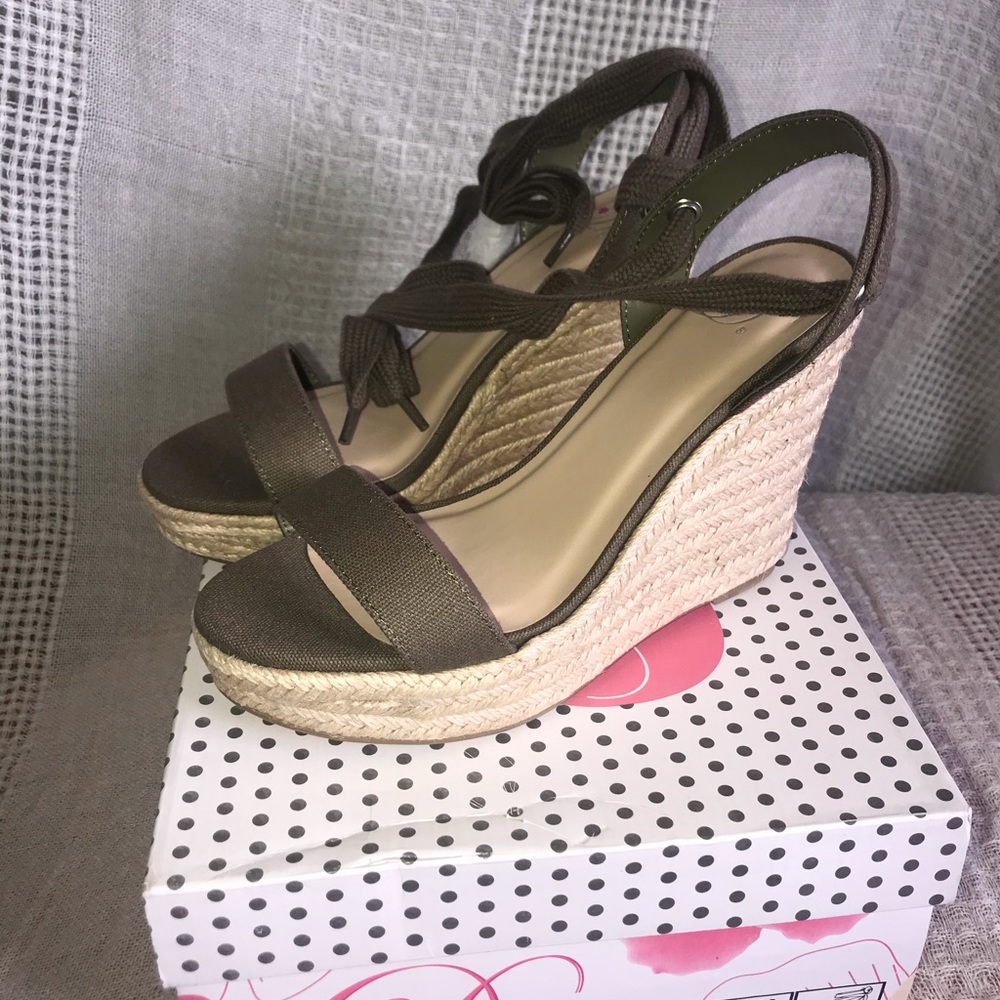 Vici- Gia Ankle Wrap Wedge Espadrilles- Olive